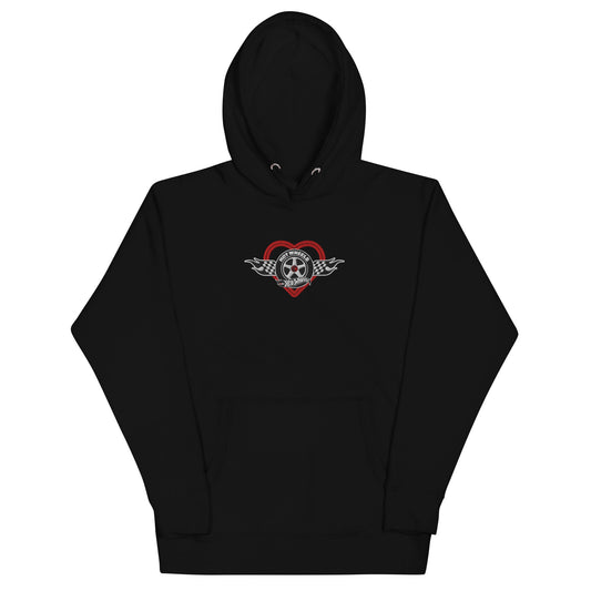 Hot Wheels Checkered Hearts Embroidered Black Hoodie